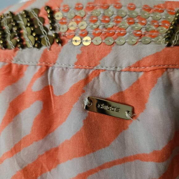 Chico's Embellished Neck Tunic Women's SZ 2P 12/14 Large Zebra Nectarine Blouse - Picture 7 of 14